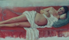 femme enceinte au divan rouge johanne molaison.jpg